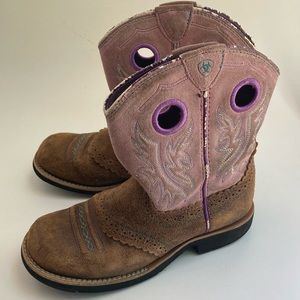 Ariat Brown and Pink Kids Western Pull-On Boots